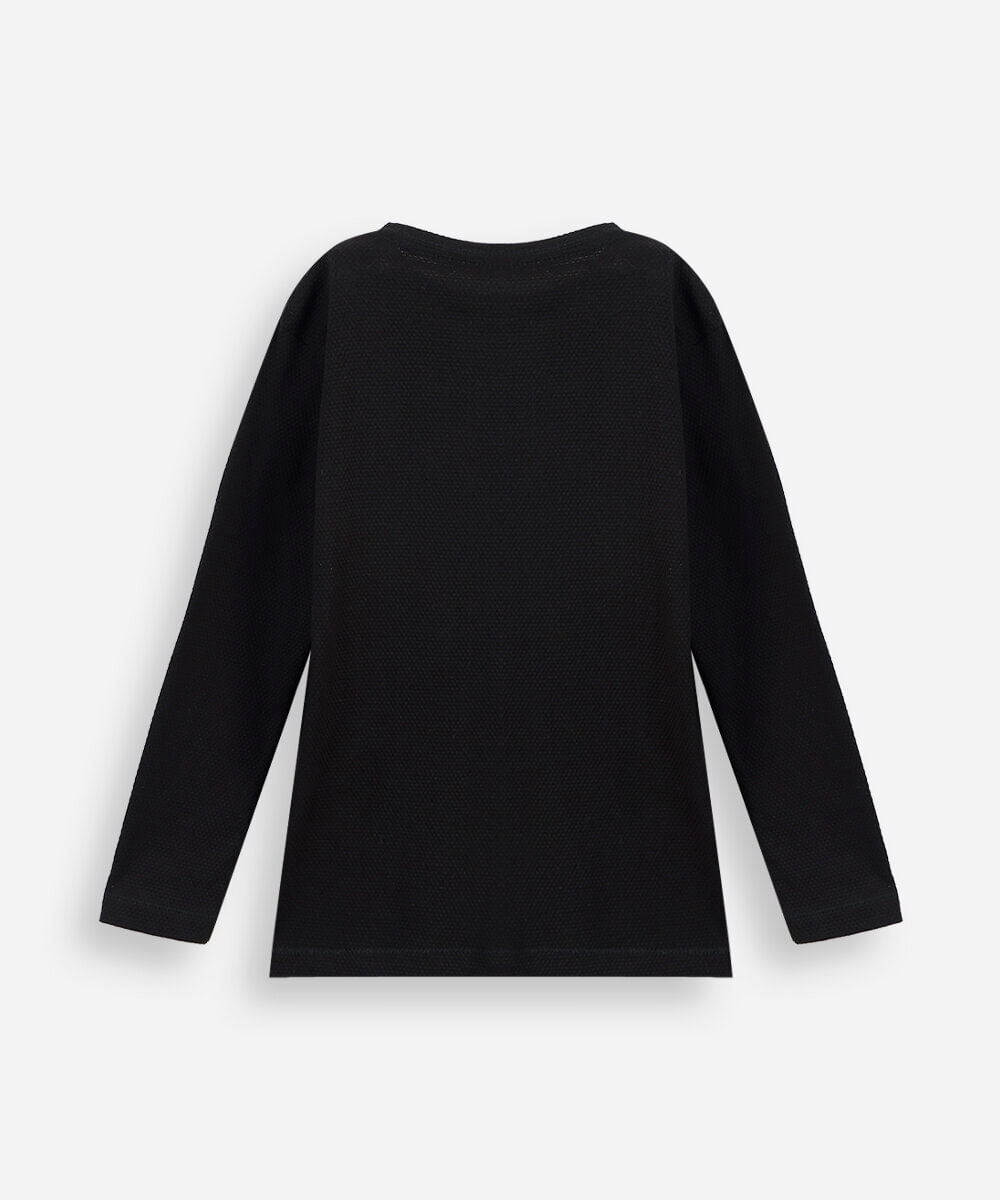 blusa infantil gola padre texturizada preta