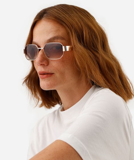 óculos de sol feminino quadrado de metal dourado