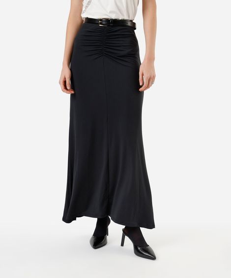 saia midi feminina com franzido preta