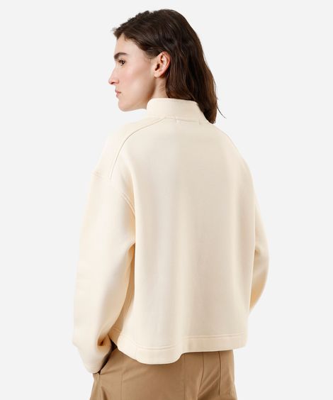 blusão feminino de moletom gola alta com zíper bege