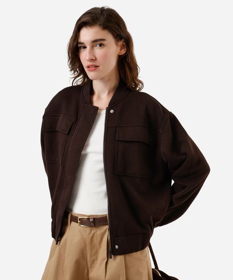 jaqueta bomber feminina de moletom marrom