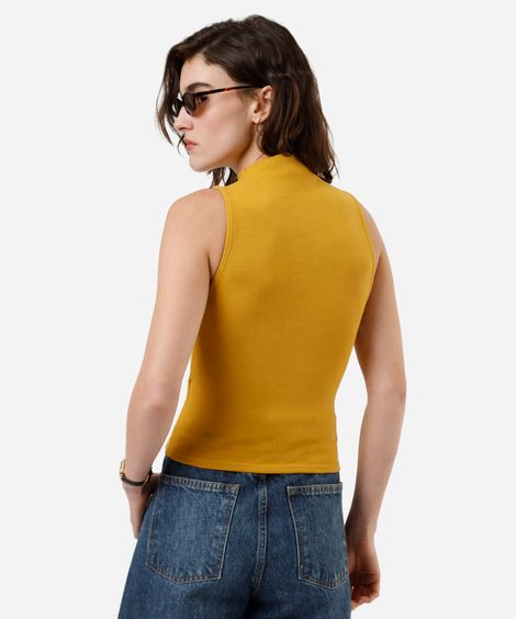 blusa feminina de algodão gola alta canelada amarela