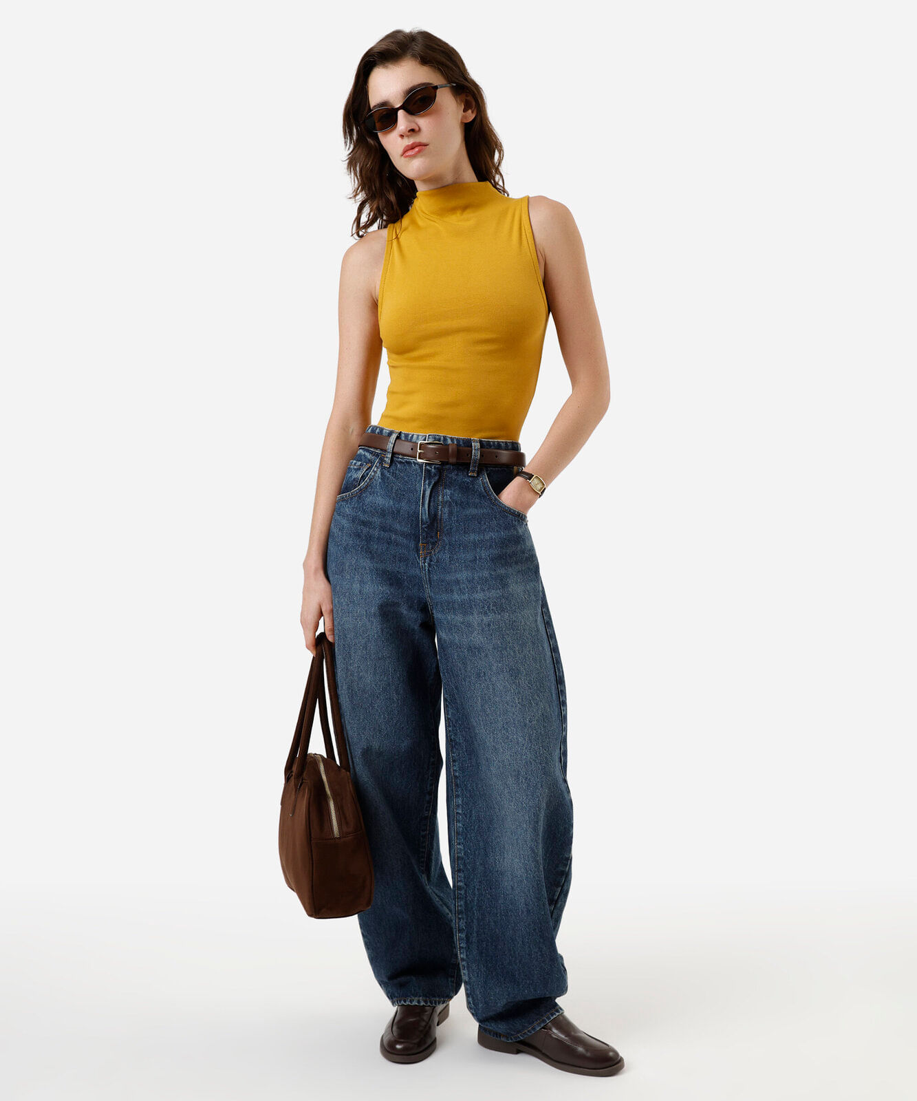 blusa feminina de algodão gola alta canelada amarela