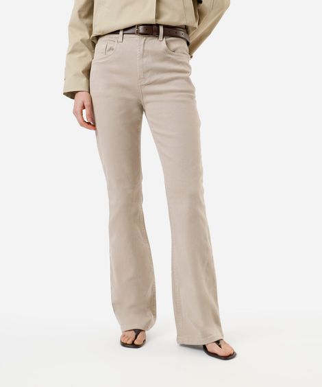 calça flare feminina de sarja cintura alta bege