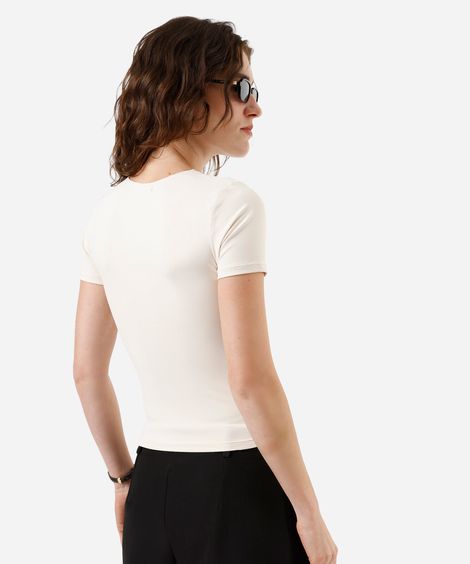 blusa feminina de poliamida manga curta bege