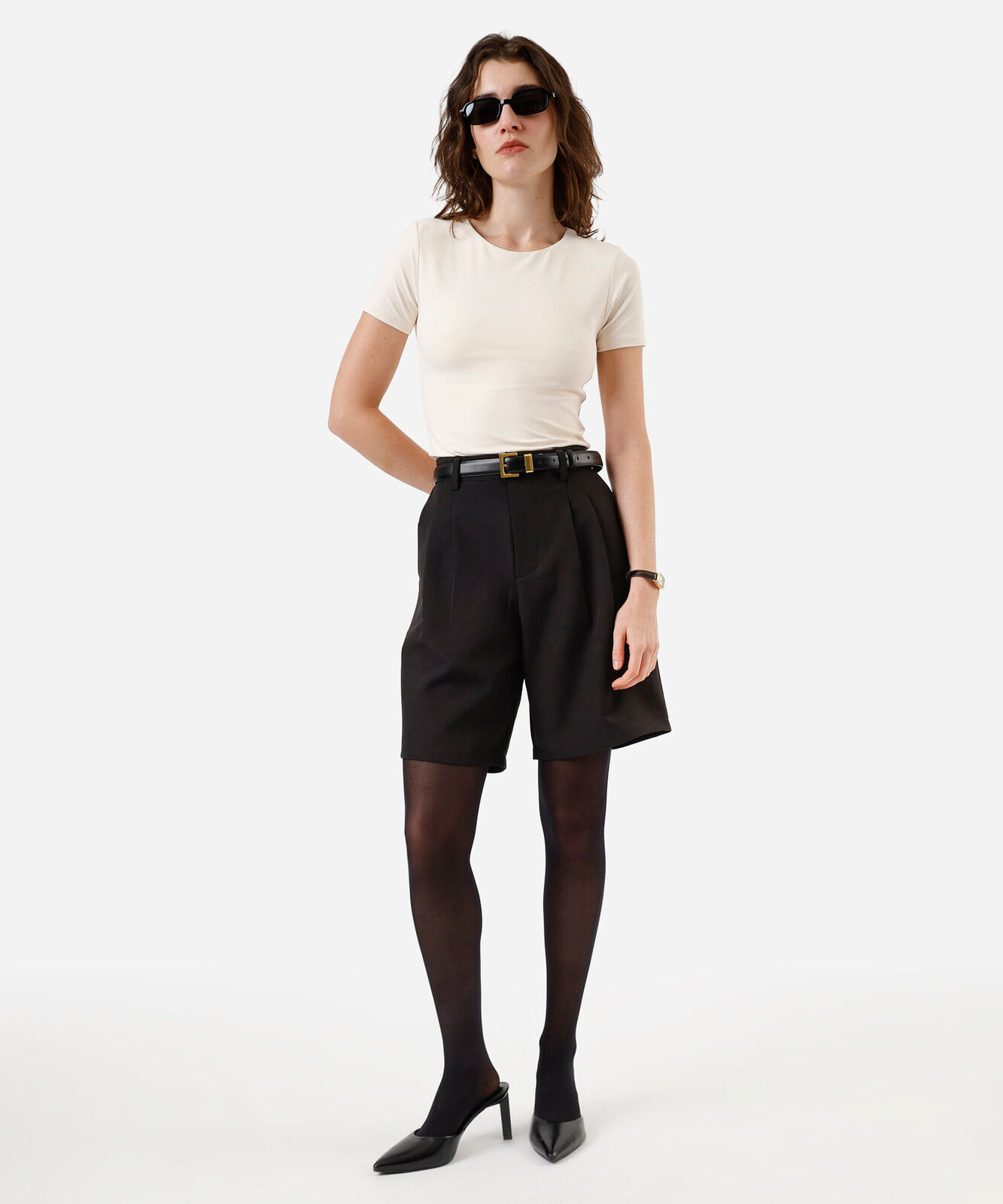 blusa feminina de poliamida manga curta bege