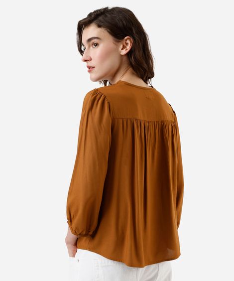 blusa feminina de viscose com renda marrom