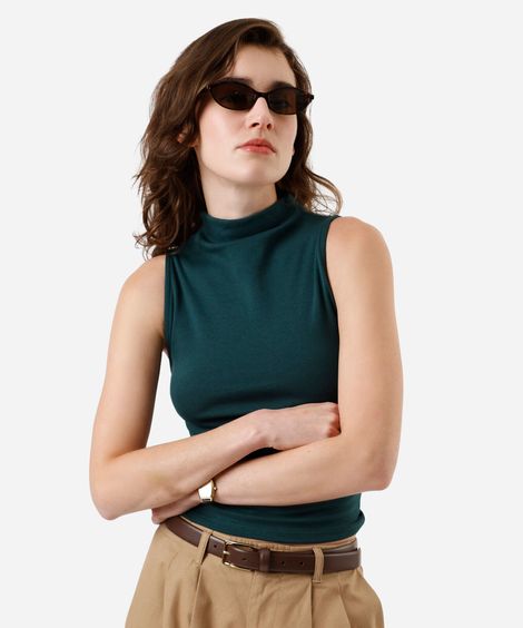 blusa feminina de algodão gola alta canelada verde