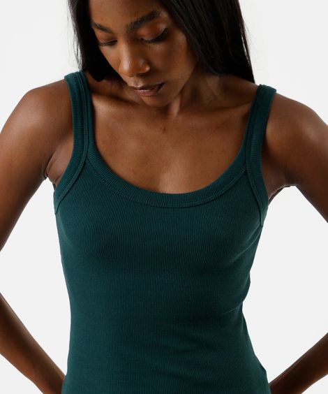 regata alça fina feminina de algodão canelada básica verde