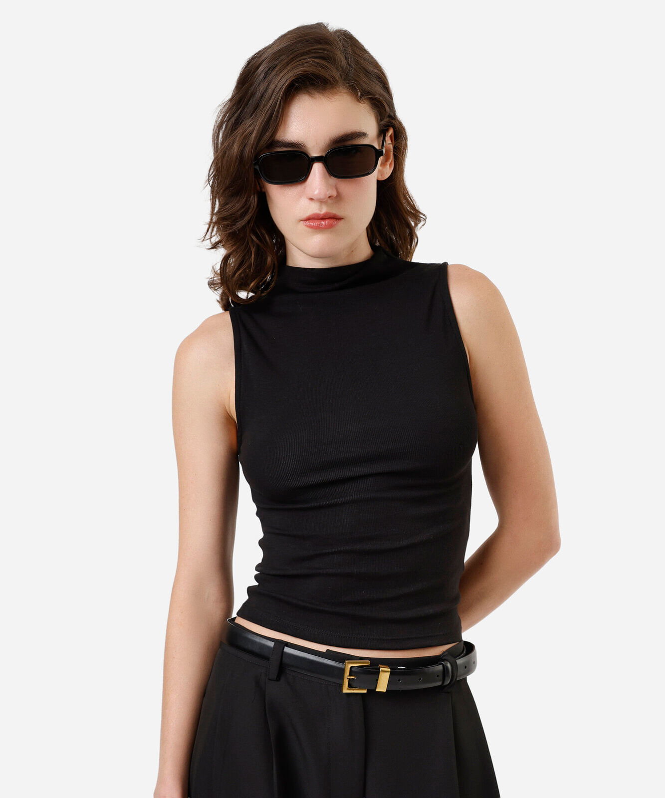 blusa feminina de algodão gola alta canelada preta