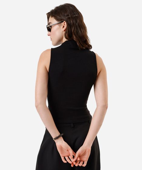 blusa feminina de algodão gola alta canelada preta