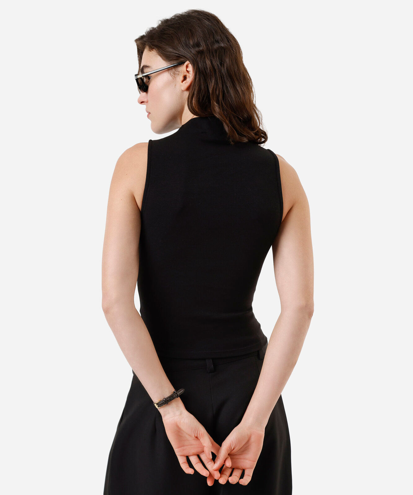 blusa feminina de algodão gola alta canelada preta