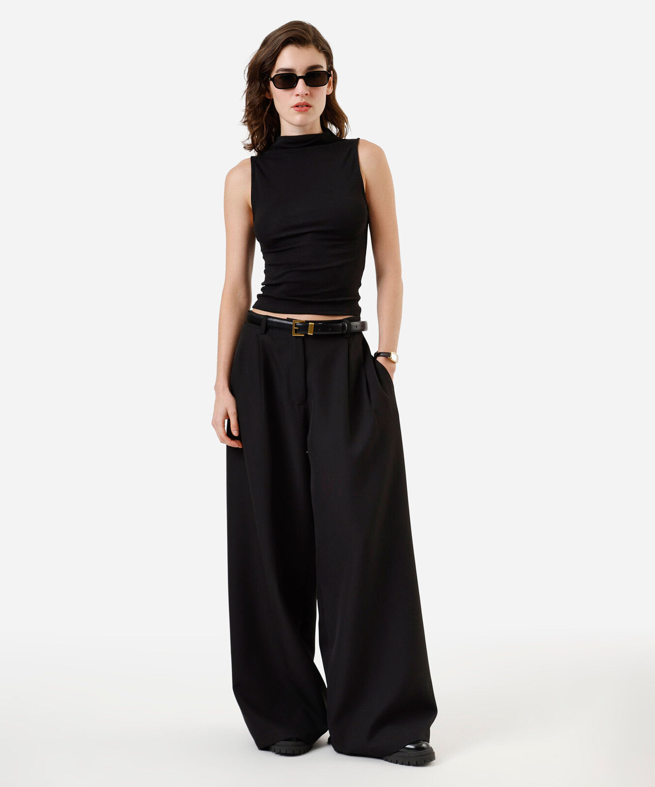 blusa feminina de algodão gola alta canelada preta
