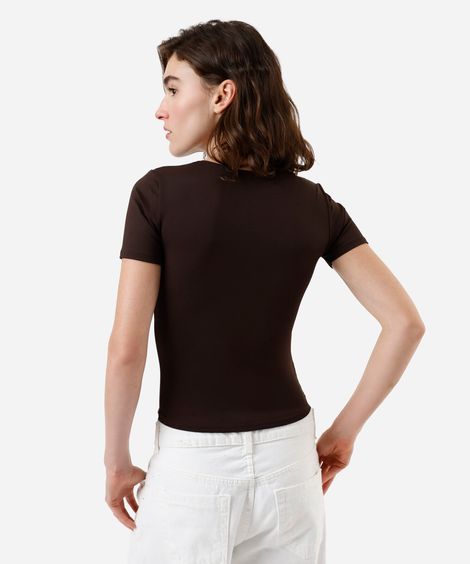 blusa feminina de poliamida manga curta marrom