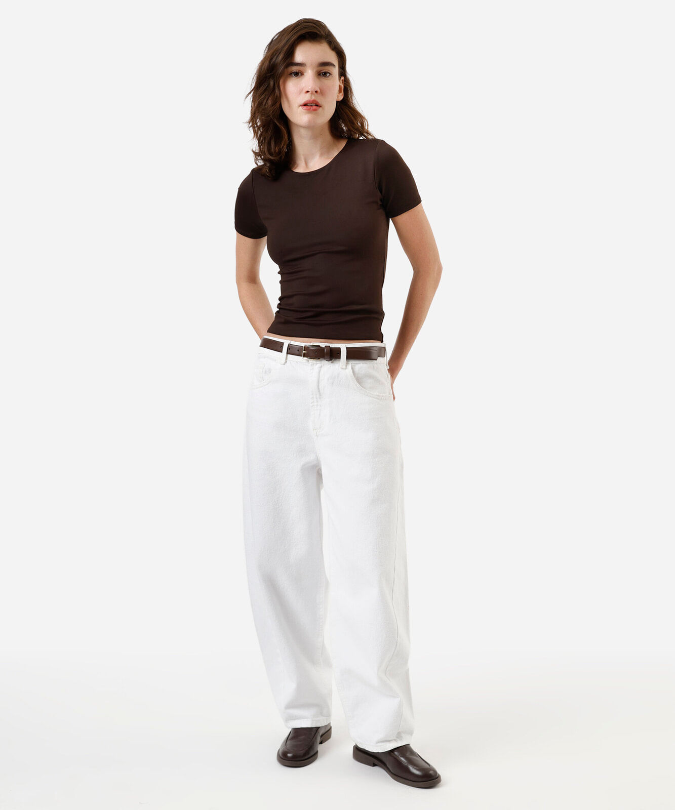 blusa feminina de poliamida manga curta marrom