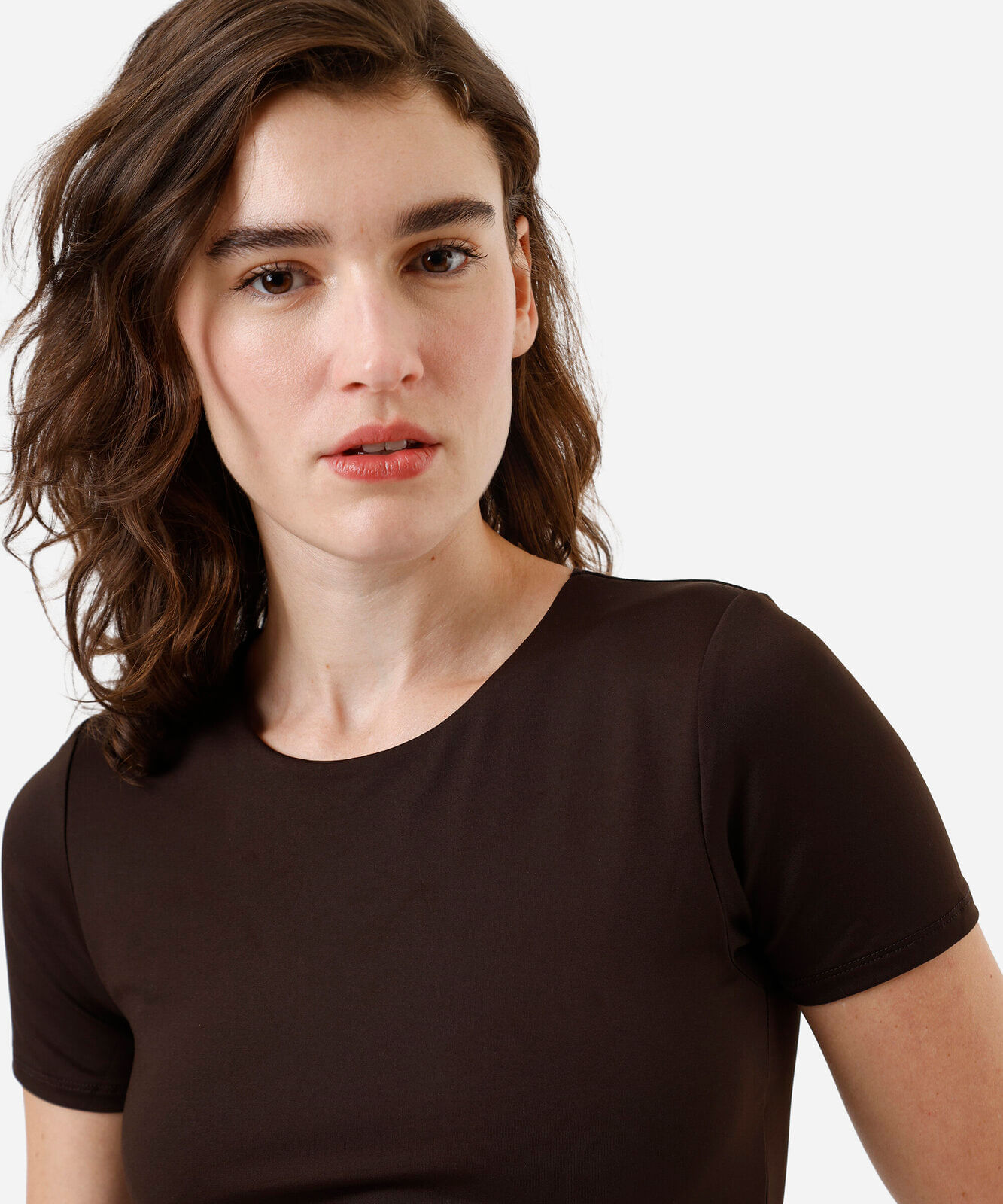 blusa feminina de poliamida manga curta marrom