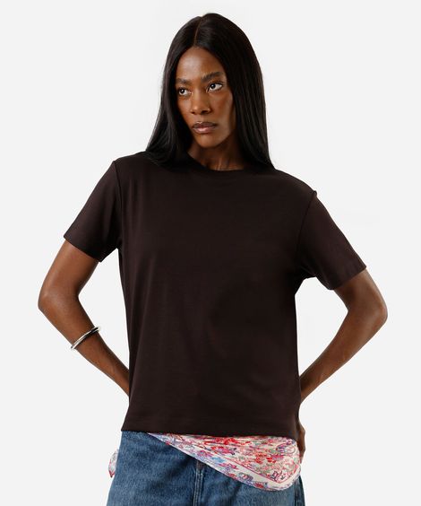 camiseta básica de algodão peruano marrom