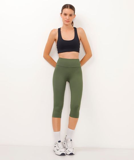 calça corsário básica cós largo esportiva verde