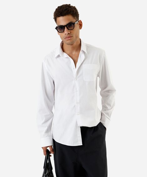 camisa manga longa com bolso branco