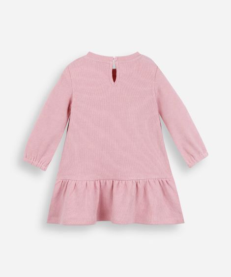 vestido infantil de veludo cotelê manga longa rosa