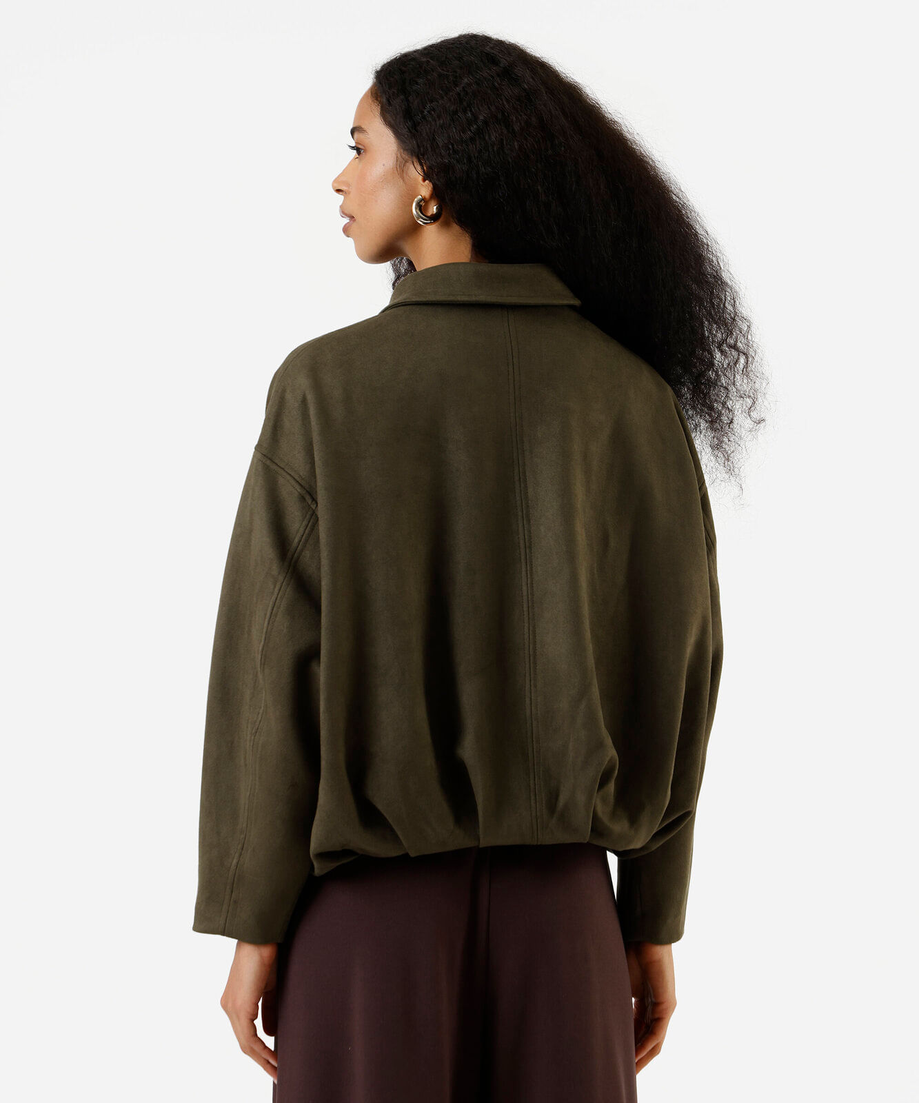jaqueta balonê oversized feminina de suede verde