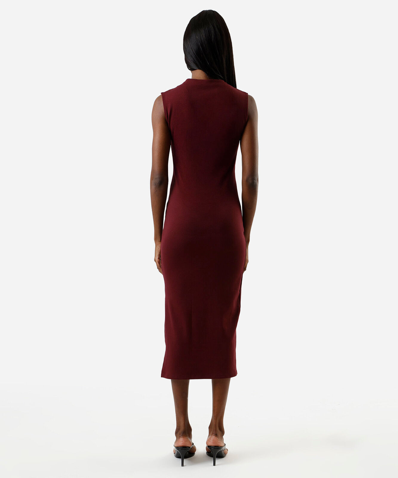 vestido midi tubinho feminino de algodão com manga japonesa e fenda  vinho