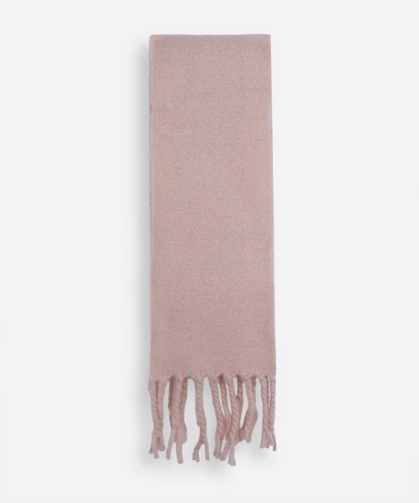 cachecol de tricot felpado com franjas rosa