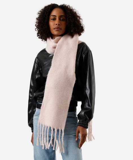 cachecol de tricot felpado com franjas rosa