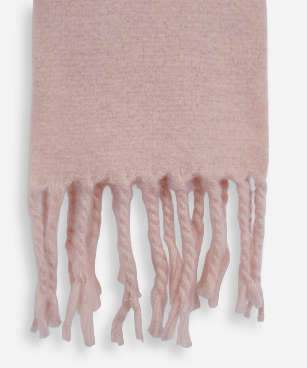 cachecol de tricot felpado com franjas rosa