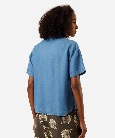 camisa jeans manga curta azul