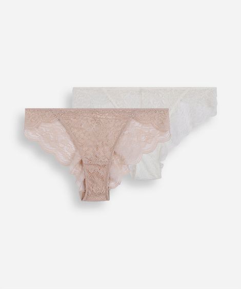 kit 2 calcinhas biquíni feminina de renda floral colorido