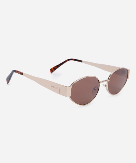óculos de sol feminino redondo de metal triton dourado