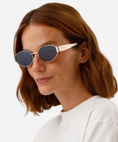 óculos de sol feminino redondo de metal triton dourado