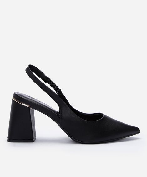 scarpin slingback feminino bico fino salto grosso preto