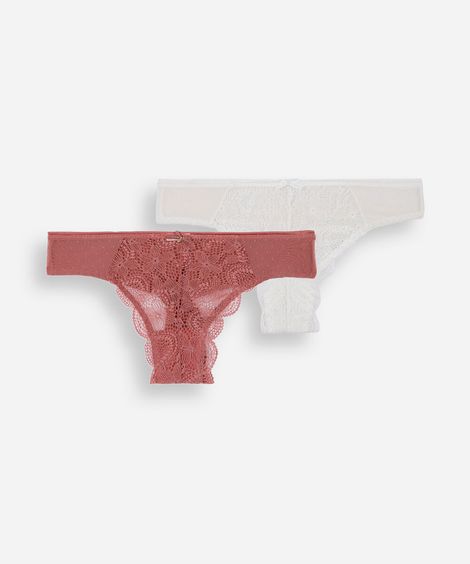 kit de 2 calcinhas feminina fio dental com renda floral colorido