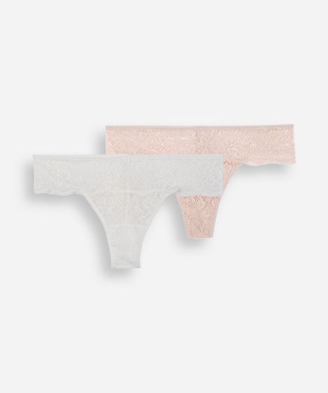 kit de 2 calcinhas feminina fio dental em renda floral colorido