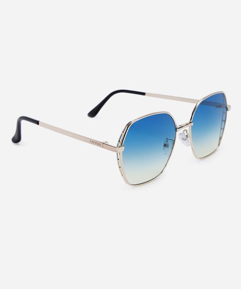 óculos de sol feminino oval de metal triton dourado