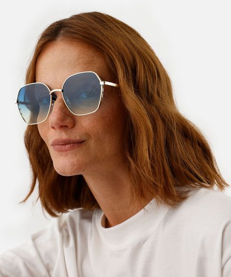 óculos de sol feminino oval de metal triton dourado