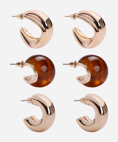 kit de 3 brincos argolas bold douradas