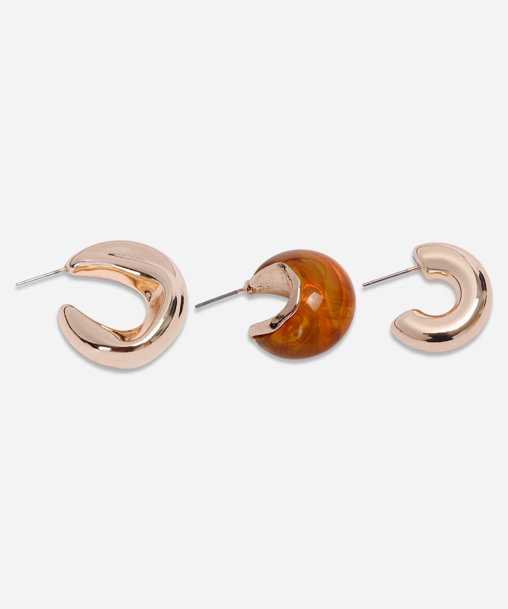 kit de 3 brincos argolas bold douradas