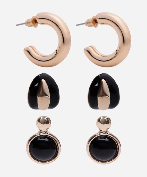 kit de 3 brincos com resina dourado