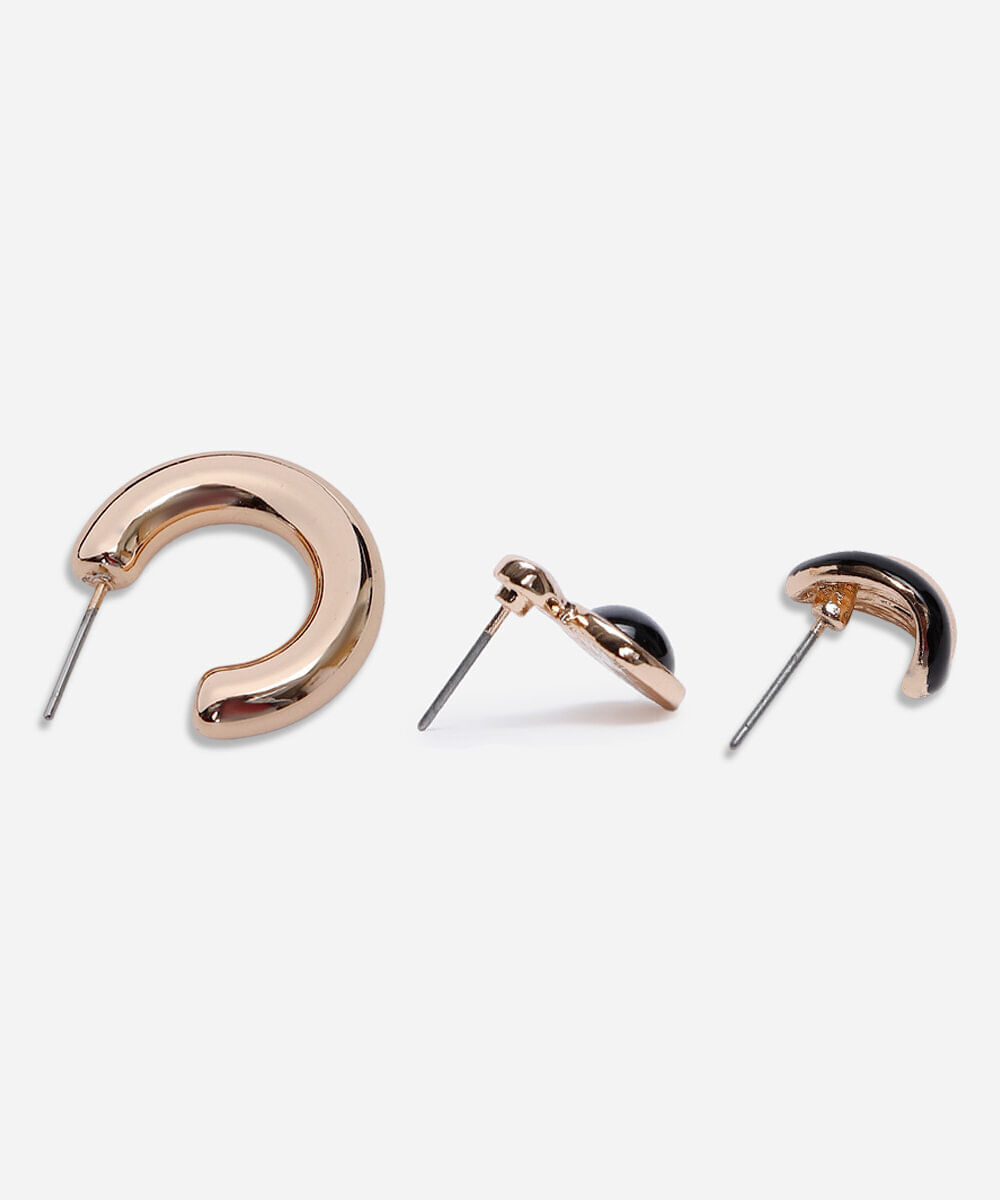 kit de 3 brincos com resina dourado