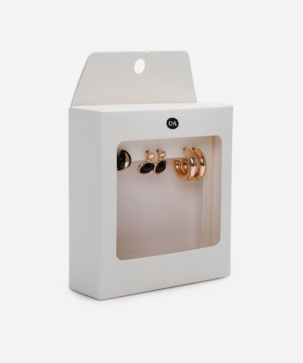 kit de 3 brincos com resina dourado