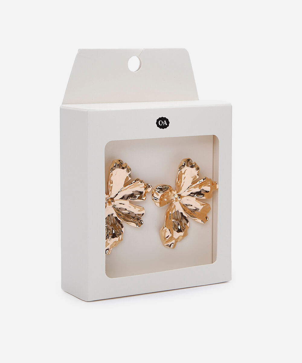 brinco feminino flor dourado dourado