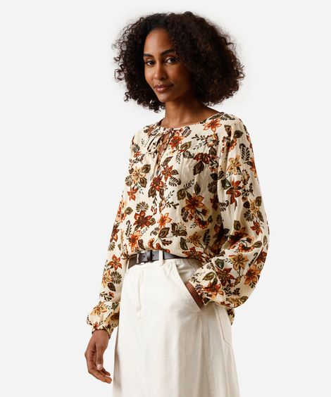 bata feminina com viscose e lurex floral bege