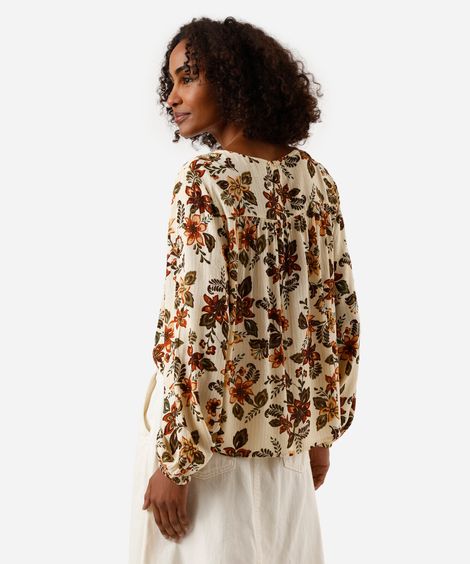 bata feminina com viscose e lurex floral bege