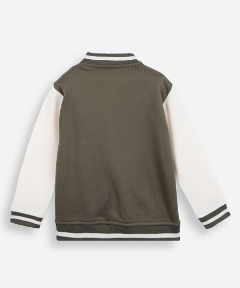 jaqueta bomber college infantil de moletom com bordado minecraft verde