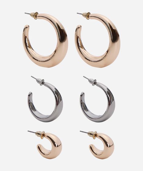 kit de 3 brincos argolas colorido