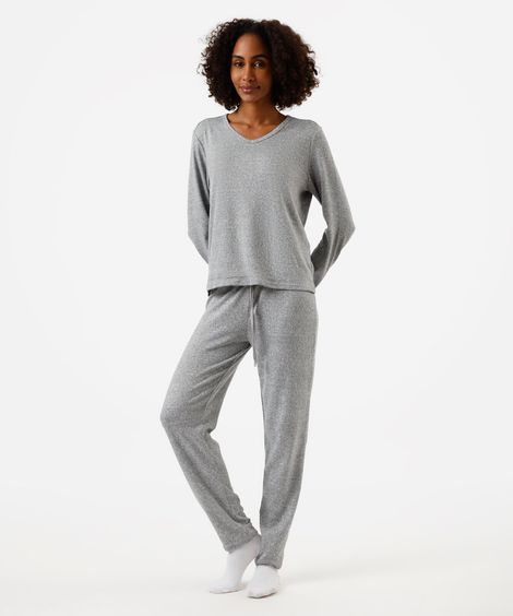 pijama longo básico cinza