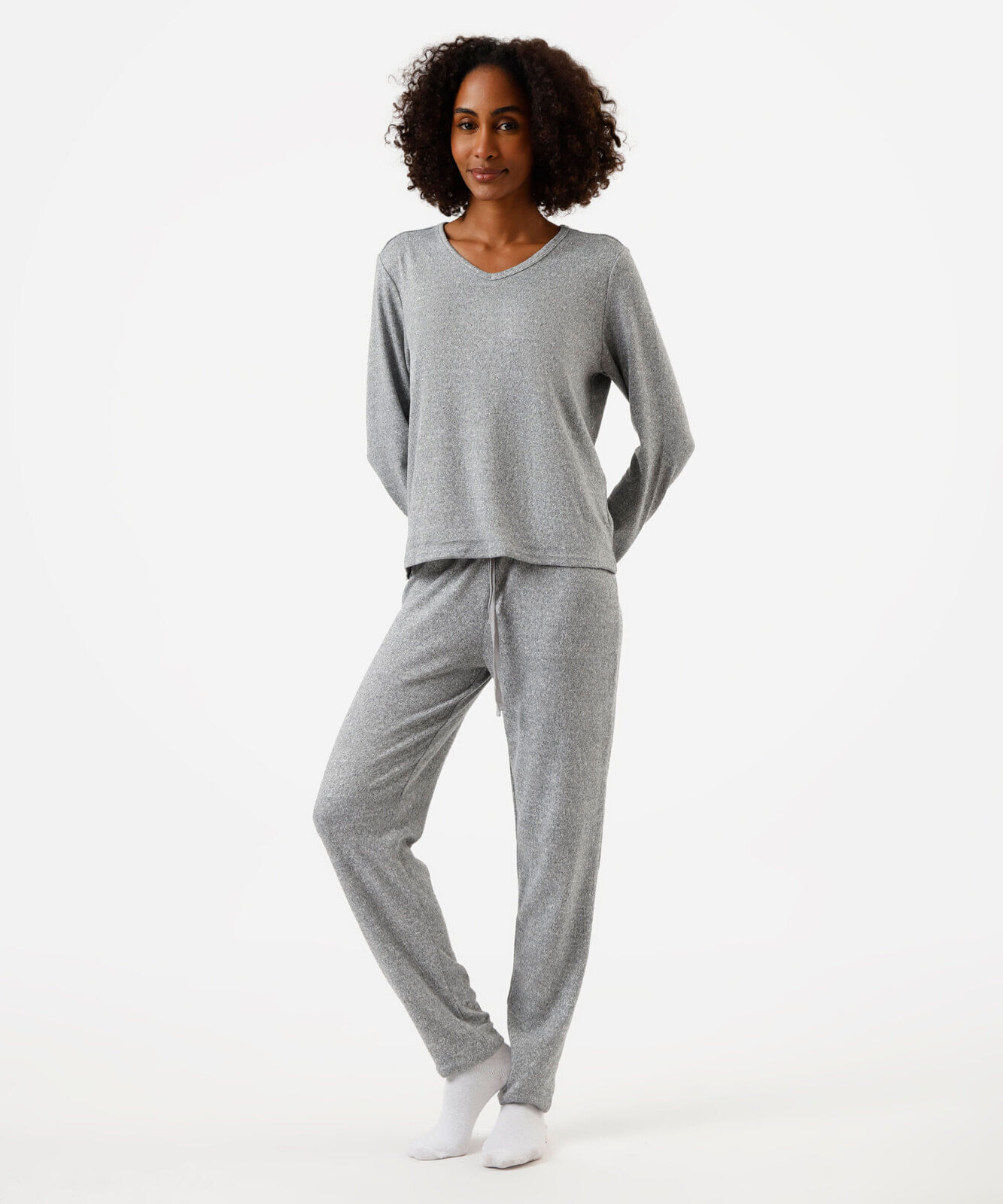 pijama longo básico cinza